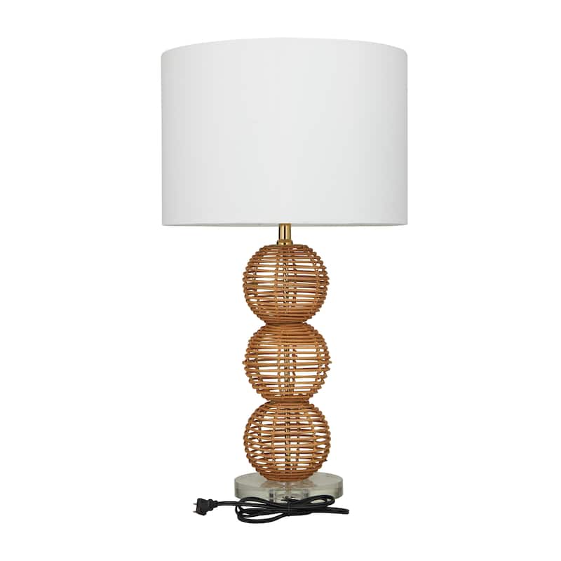 Brown Wicker Wood Handmade Woven Orb Table Lamp