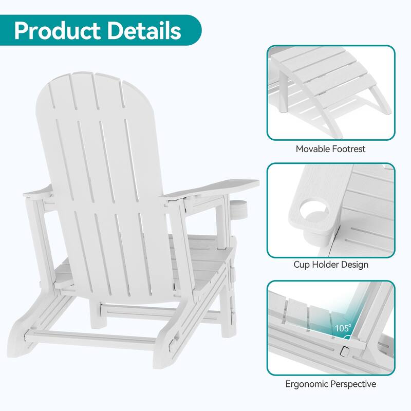 Outdoor All Weather Adirondack Chairs with Movable Footrests, Set of 5/3.