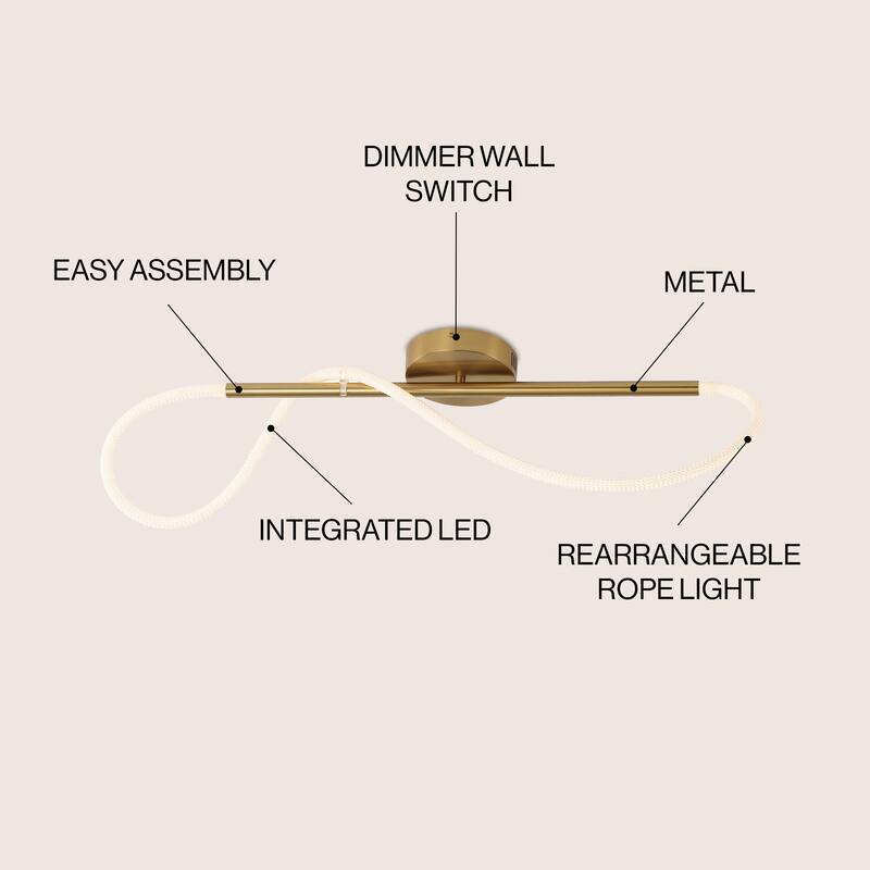 Lisette Contemporary Minimalist 360 Adjustable Silicone Neon Rope Dimmable Linear Integrated LED Flush Mount, by JONATHAN Y