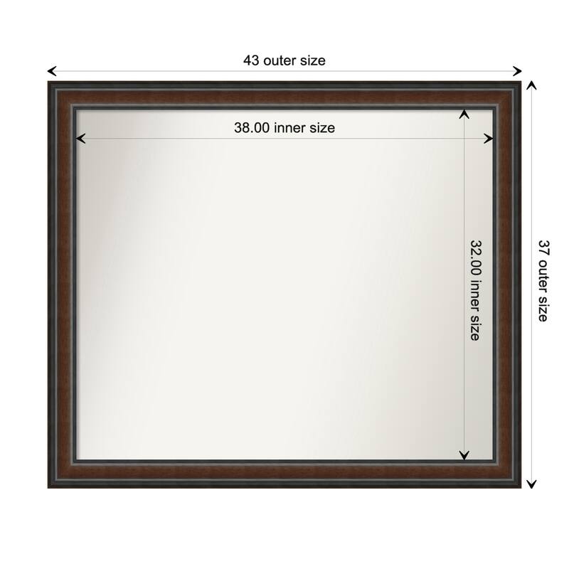 Cyprus Walnut Framed Non-Beveled Custom Wall Mirror, Bathroom Vanity Mirror - Outer Size: 42.75 x 36.75