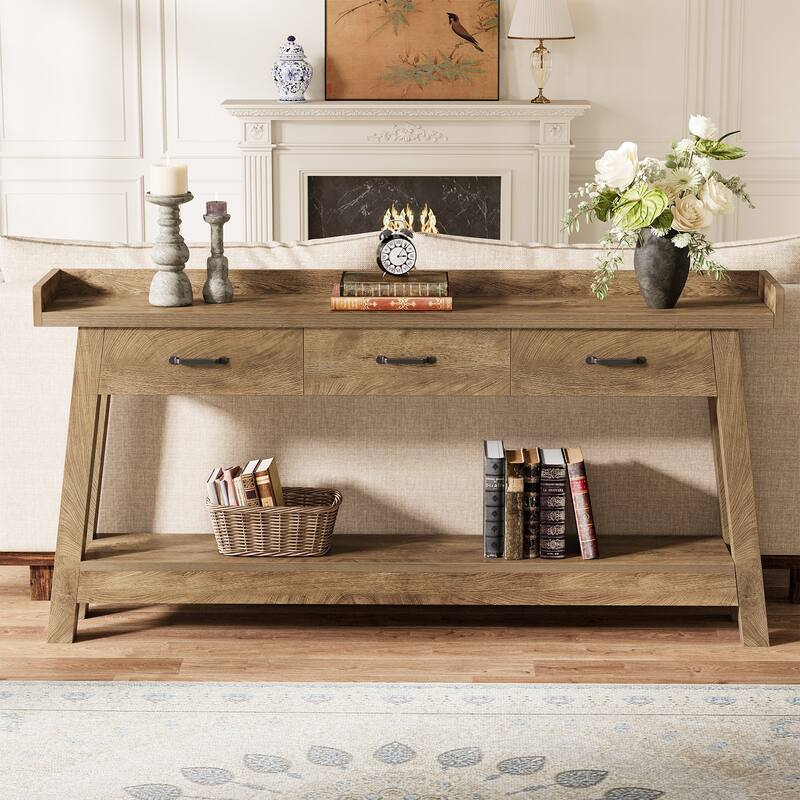 70.9-Inch Sofa Console Table with 3 Drawers, 2-Tier Entryway Table