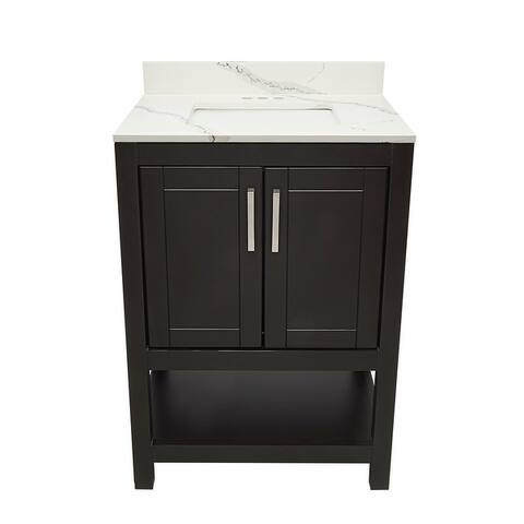 Taos 25" Bathroom Vanity with Cultured Marble Vanity Top Sink in White with White Basin