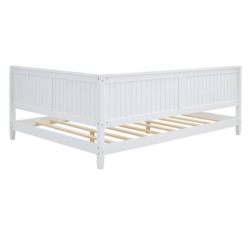 Full Size Mid-Century Modern Wood Daybed with Backrest and Armrest, 600lb Capacity