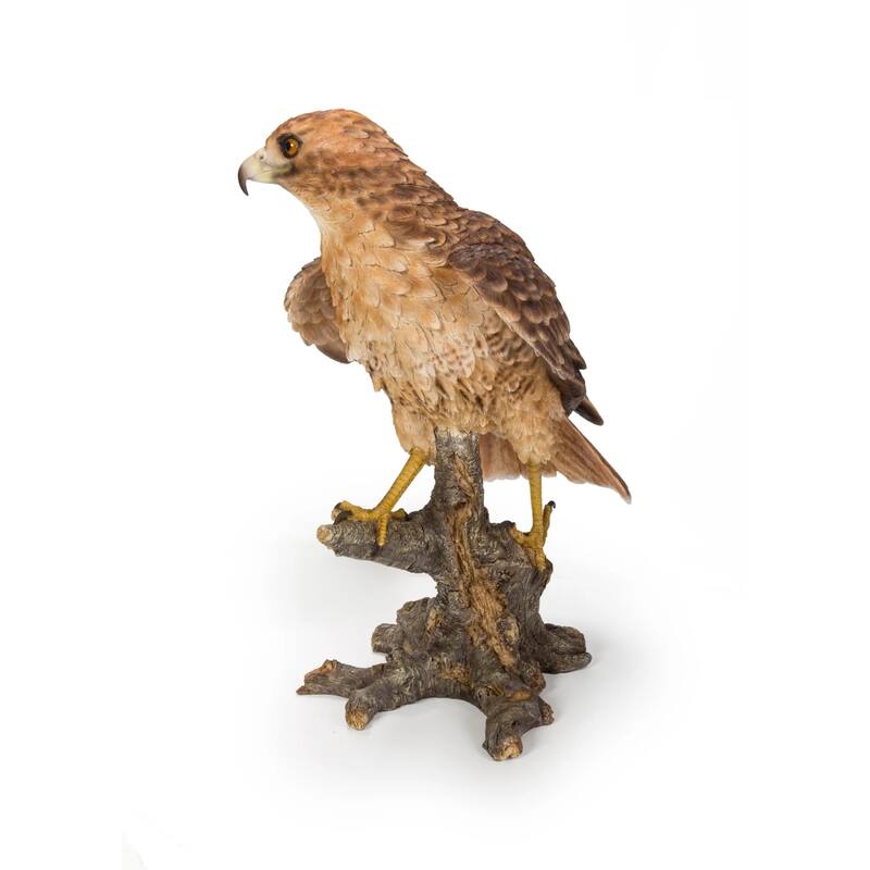Wild Hawk on Branch Outdoor Garden Statue - 17.5" - Brown