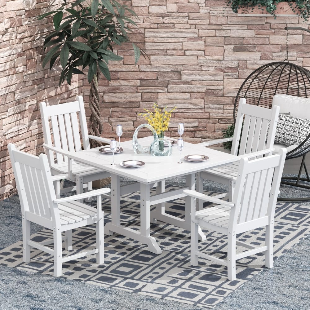 Laguna Hdpe All Weather Outdoor Patio Dining Set with Square Table, Arm Chairs (5-Piece Set)