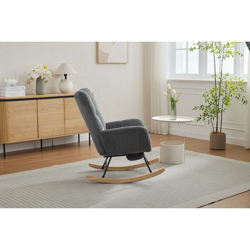 Modern Accent Rocking Chair Rocking Chair with Solid Wood Legs, Glider Rocker Side Pocket Living Room Lounge Arm Chair