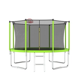 12FT Trampoline with Basketball Hoop and Ball ,Recreational Trampolines with Safety Enclosure for Back Yard Outdoor