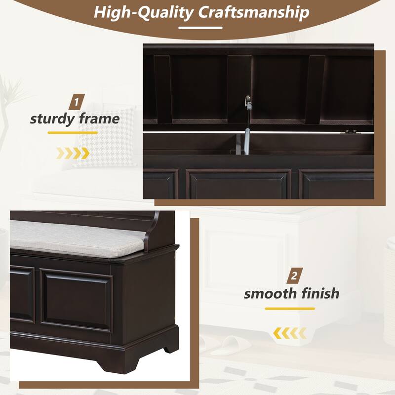 Shoe Storage Bench Wooden Entryway Bench with Linen Cushion