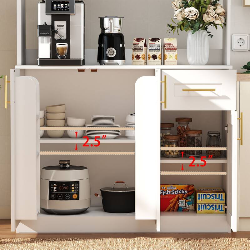 71'' Kitchen Pantry Cabinet with Hutch, Drawer & LED Light, Microwave Stand with Power Outlet for Dining Room or Kitchen