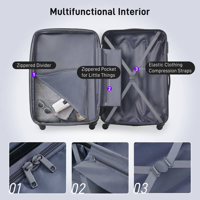 3-Piece Luggage Sets, 20" + 24"/20''+28'' Luggage with Travel Bag, Lightweight Suitcase Set with Spinner Wheels and TSA Lock
