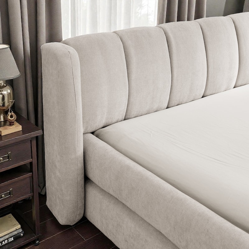 King Size Upholstered Platform Bed Frame with Chenille Fabric, Soft Headboard & Solid Grounded Design for Modern Bedrooms