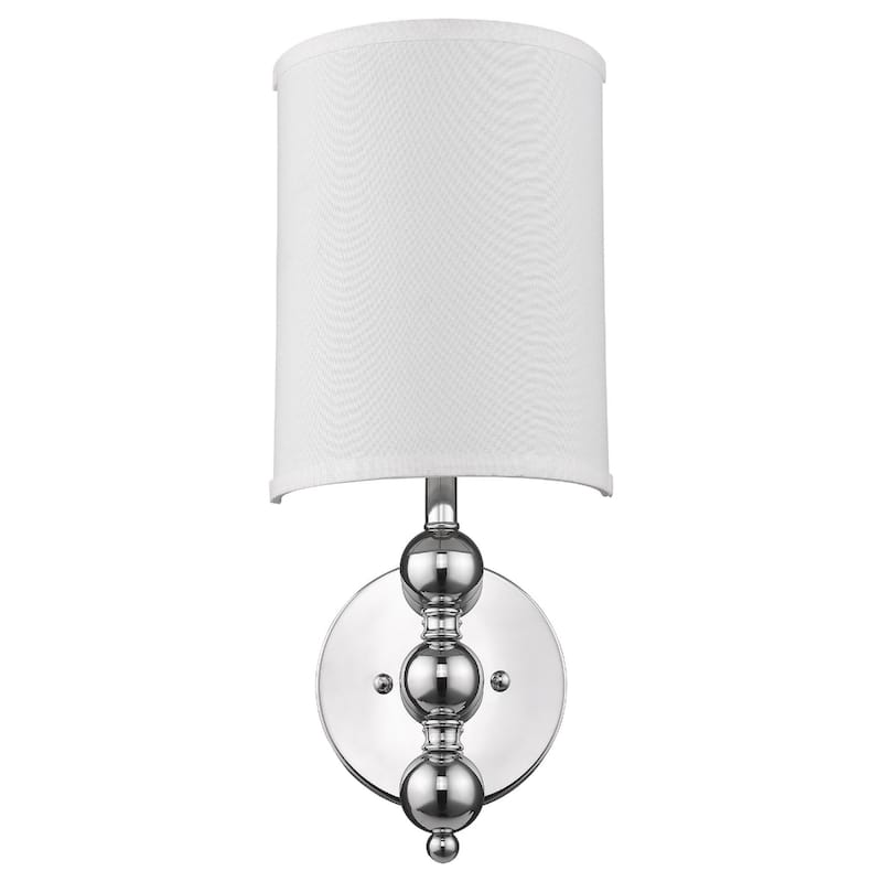 Chrome Wall Sconce Flush Mount Light with Fabric Shade and E12 Candelabra Base Dry Location Use - 19" H x 8" W x 4" D