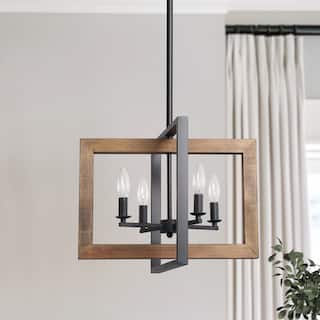 The Gray Barn Farmhouse 4-Light Wood Chandelier Island Lights for Kitchen Island - L18"xW14.5"xH14"