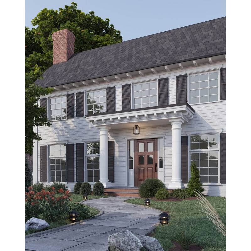 Watch Hill Collection One-Light Textured Black Clear Seeded Glass Farmhouse Semi-Flush Light - 8.5 in x 8.5 in x 11.62 in