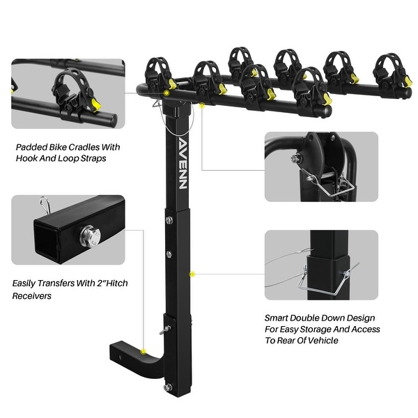 2/" Hitch Mount Bicycle Rack Carrier Rear Mounted 4 Bike Rack Carrier Swing Down