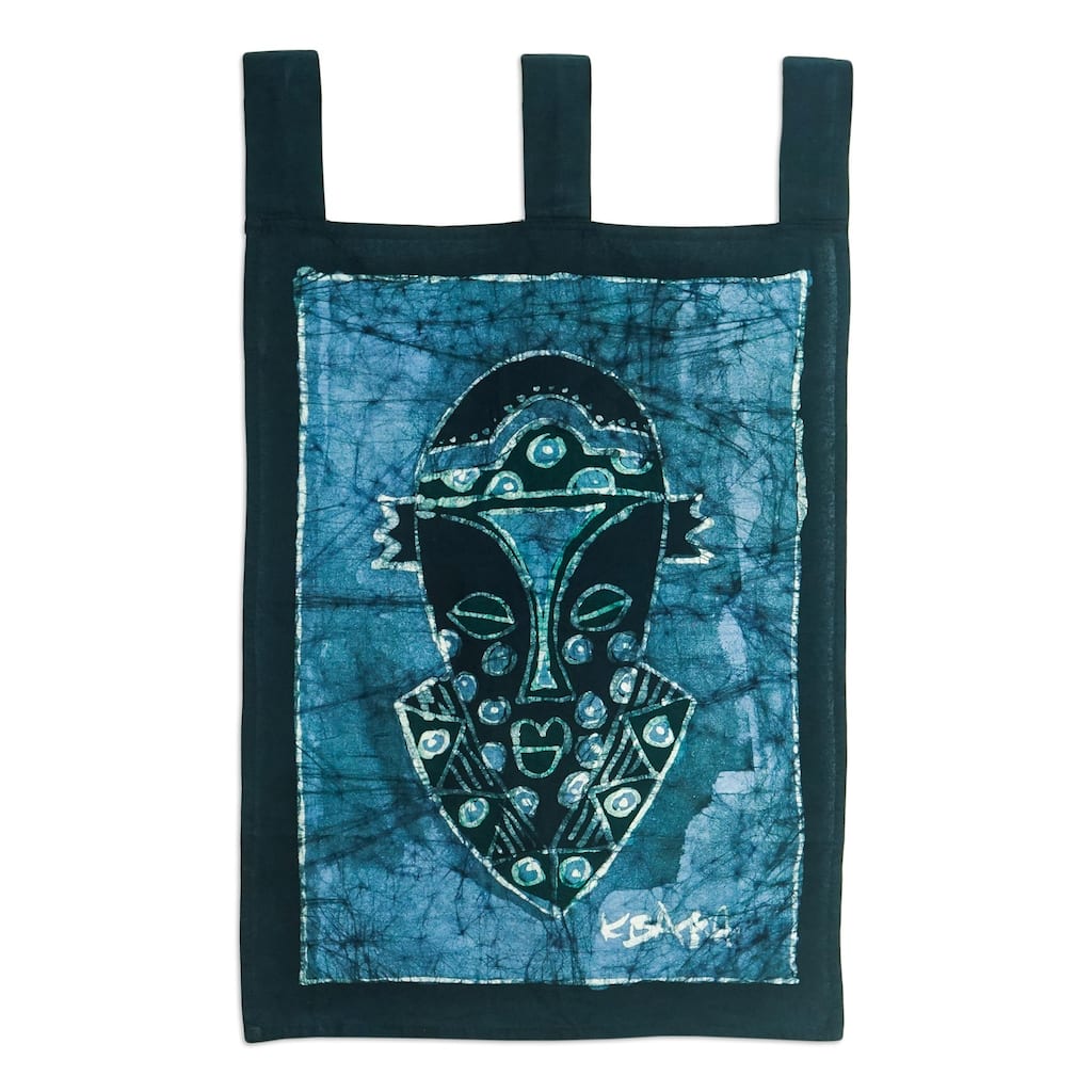 Novica Handmade Blue In The Face Batik Cotton Wall Hanging