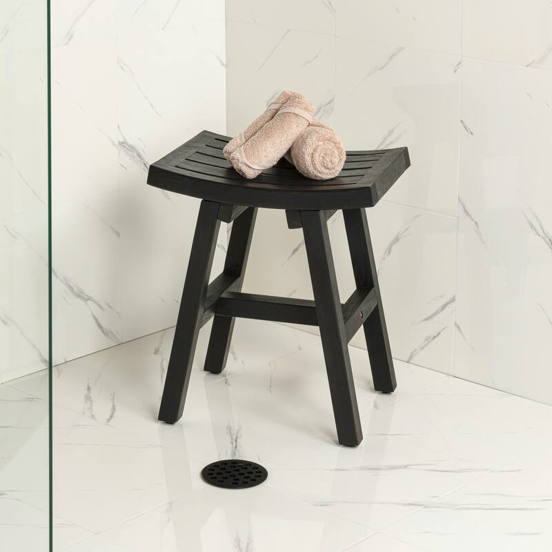 Tamlyn 15.75" Classic Slatted Solid Acacia Wood Indoor/Outdoor Shower Stool, By JONATHAN Y - 15.75L x 11.81W x 17.72H