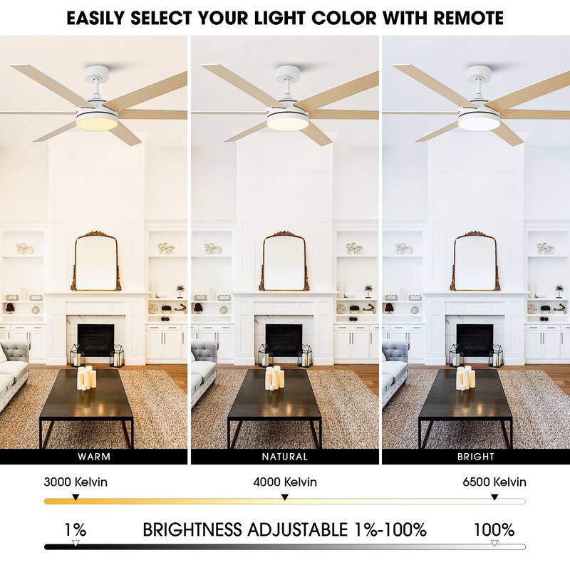 60-in White Wooden Reversible Remote Large Coastal Ceiling Fan with Light