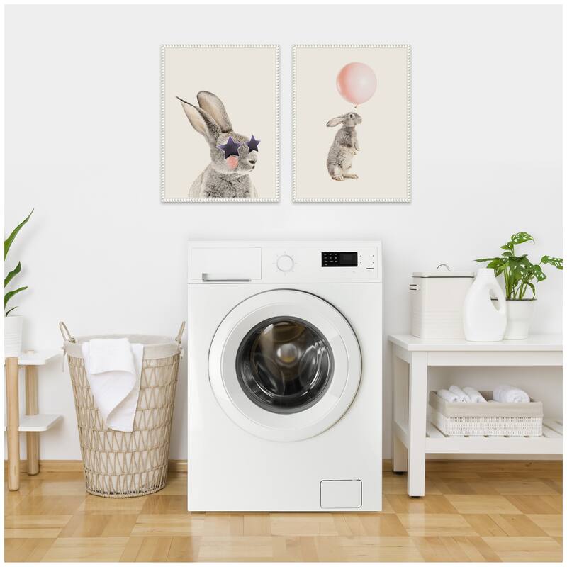 Kate and Laurel Sylvie Beaded The Bunny Star Glasses and The Bunny Pink Balloon Framed Canvas Art Set by July Art Prints