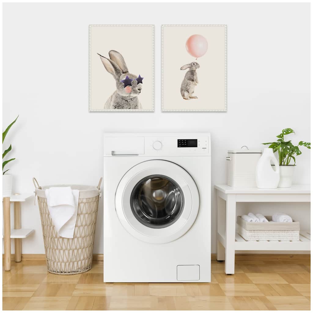 Kate and Laurel Sylvie Beaded The Bunny Star Glasses and The Bunny Pink Balloon Framed Canvas Art Set by July Art Prints