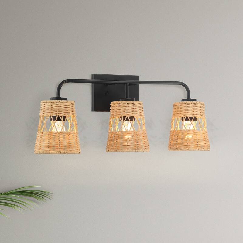 Croned Three-Light Rattan Wall Sconce