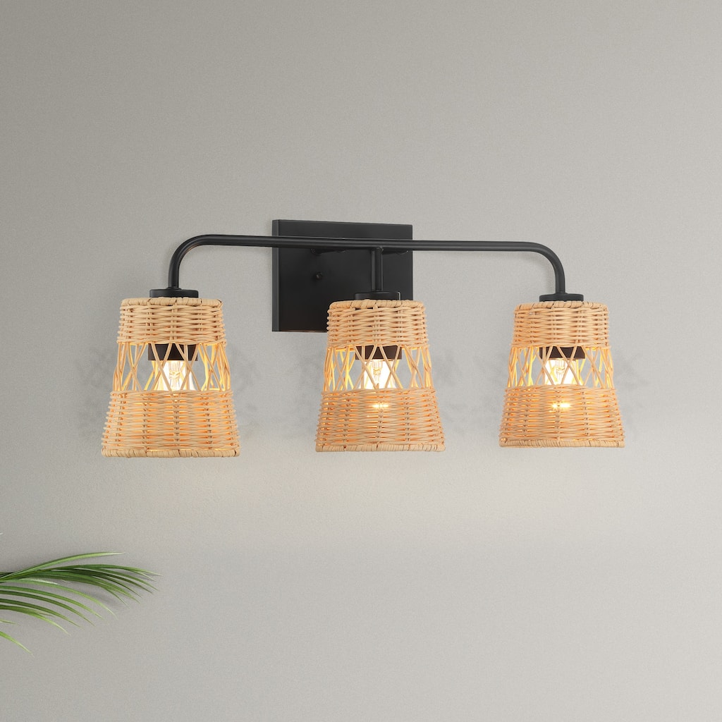 Croned Three-Light Rattan Wall Sconce