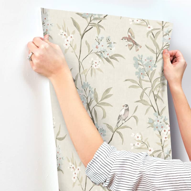 Chesapeake Tea Olive Beige Finch Frolic Wallpaper