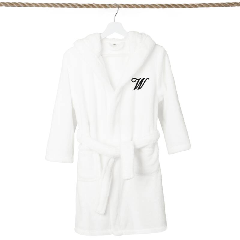 Sweet Kids 100% Polyester SUPER PLUSH Double Brushed Hooded Bathrobe with Black Script Monogram