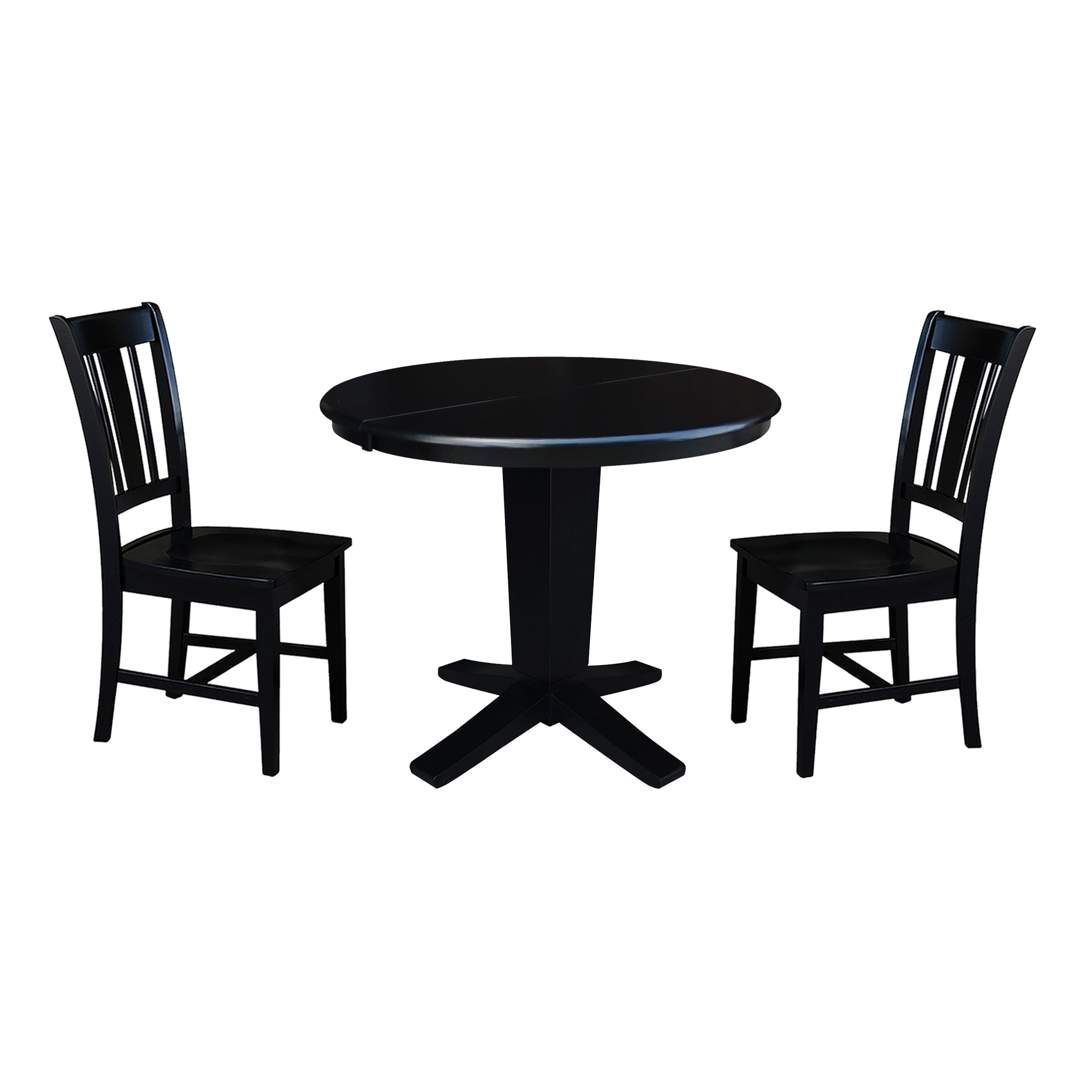 36 in Round Extension Dining Table with 12 in Leaf and Dining Chairs