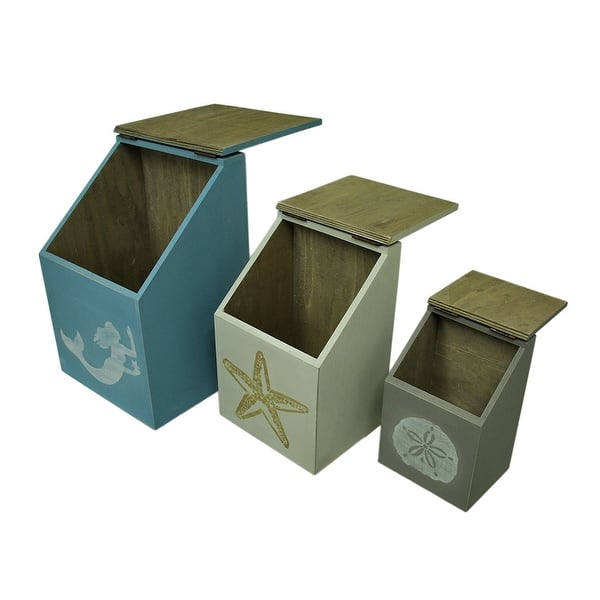 Shop 3 Piece Wood Sea Symbols Coastal Canister Set W Hinged Lids