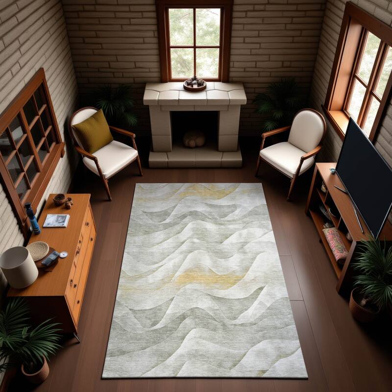 Premium Washable Super Soft Modern Waves Mayfield Rug - Silver - 10' x 14'