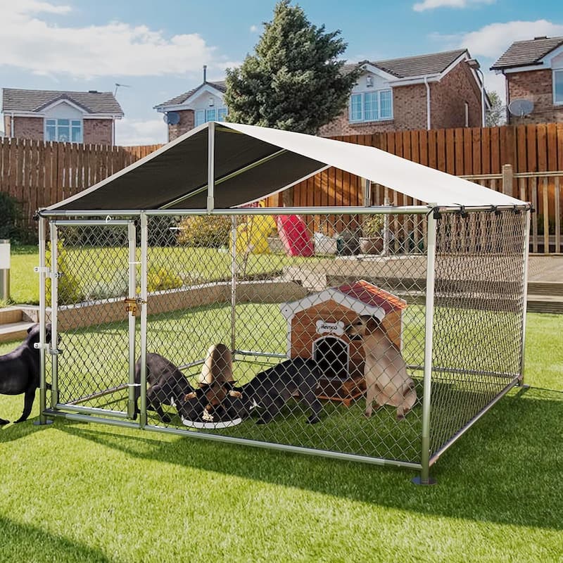 Heavy Duty Steel Outdoor Pet Dog Kennel with Roof for Yard, Boarding, Poultry, Farm - 91"L × 91"W× 65"H