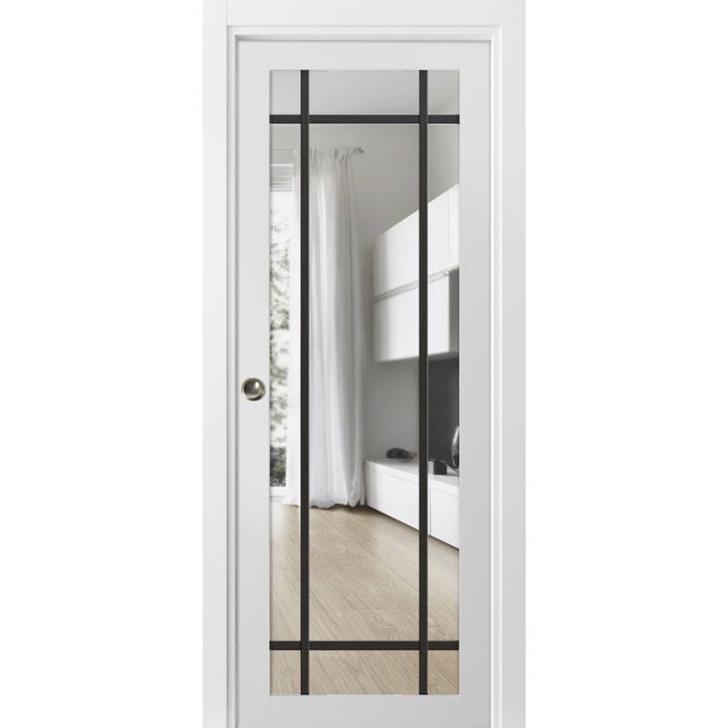 French Pocket Door 18x80 Lucia 2266 White Silk Kit Trims Rail - White - 42" x 80"
