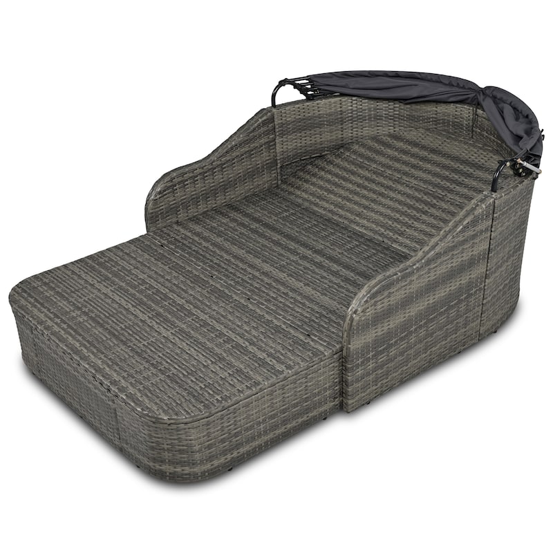 79.9" Outdoor Patio PE Rattan Daybed Sunbed with Adjustable Canopy