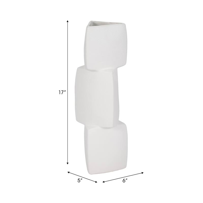 Sagebrook Home 17" Stacked Triangle Rough Vase, Ivory, Cylinder, 17"H, Solid Color