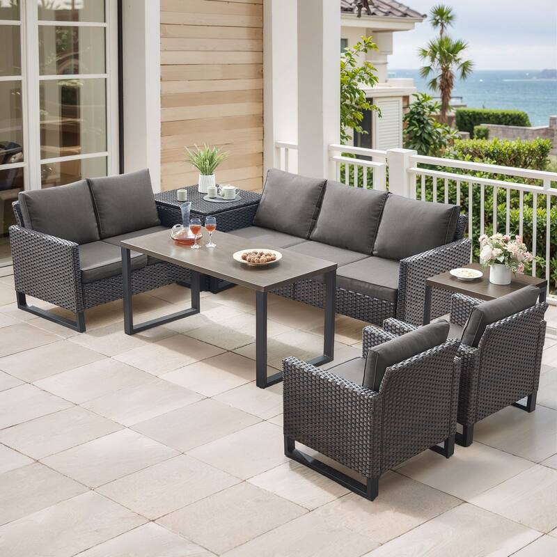 Gymojoy 7 Person All-Weather Wicker Outdoor Conversation Set Seating Group With lounge Chairs And Coffee Table