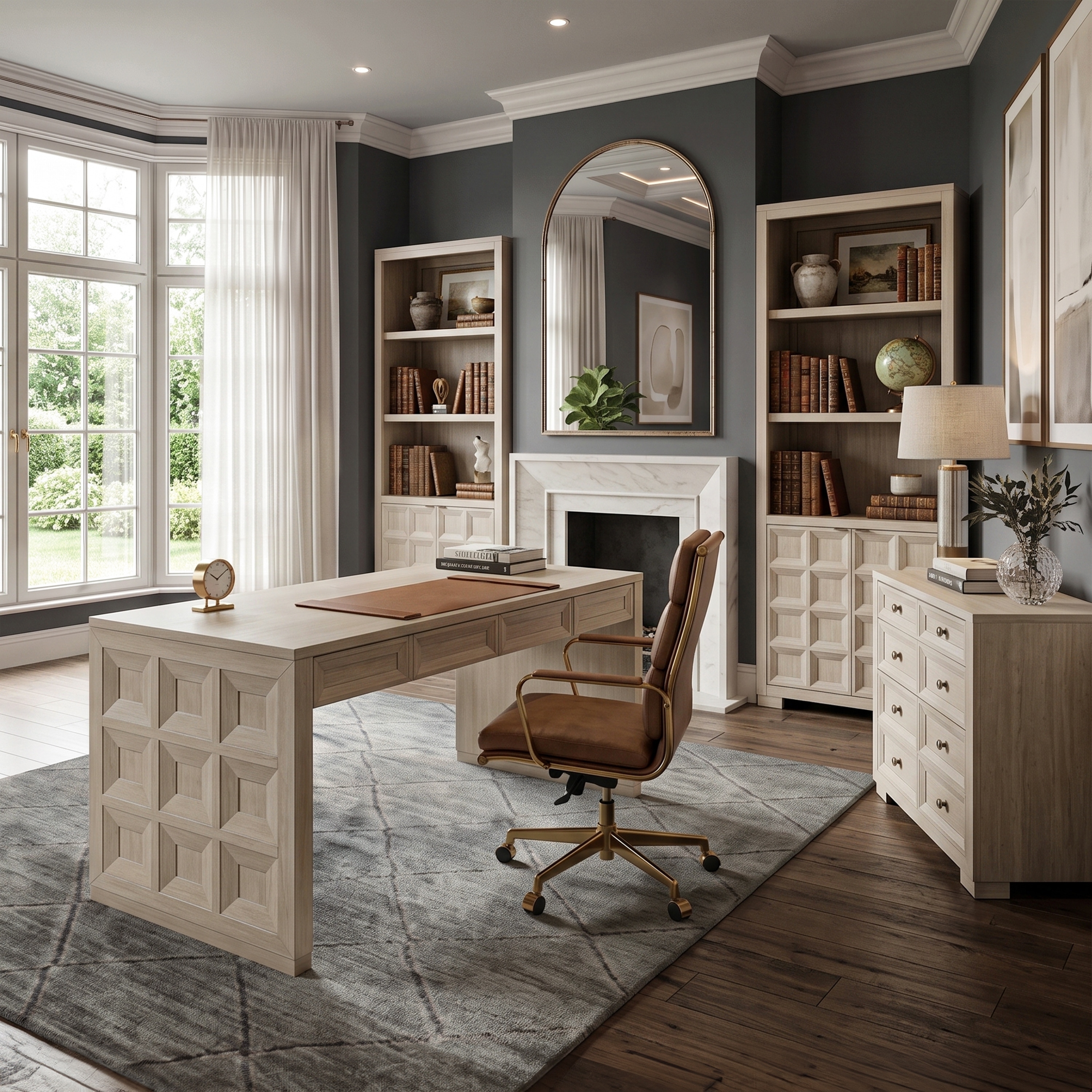 Furniture of America Durem Modern Tawny Brown Writing Desk with 2 Bookcases and File Cabinet Set