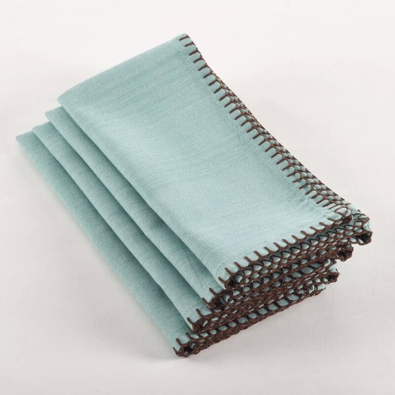 Whip Stitched Design Napkin (Set of 4) - Set of 4 - Aqua