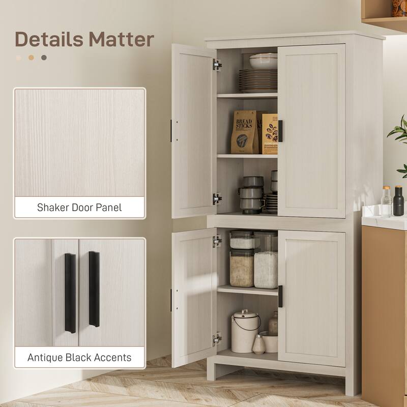 Particleboard Kitchen Storage Cabinet with Adjustable Shelves - 31.25" L x 13" W x 64" H