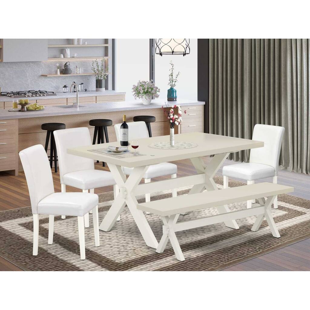 HomeStock 6-Pc Natural Oak Finish Solid Wood Top dining Table with 1-Bench and 4-Chairs