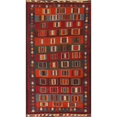Masterpiece Flatweave Vegetable Dye Kilim Qashqai Persian Vintage Rug - 4'10"x 9'11"