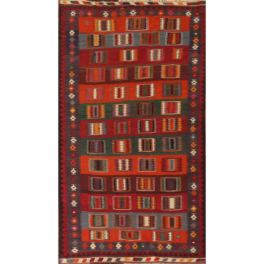 Masterpiece Flatweave Vegetable Dye Kilim Qashqai Persian Vintage Rug - 4'10"x 9'11"