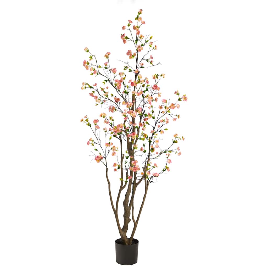 Artificial Cherry Blossom Tree 6.5ft - Realistic Silk Tree for Home Decor, Office, Living Room - Green - 41-50 Inches