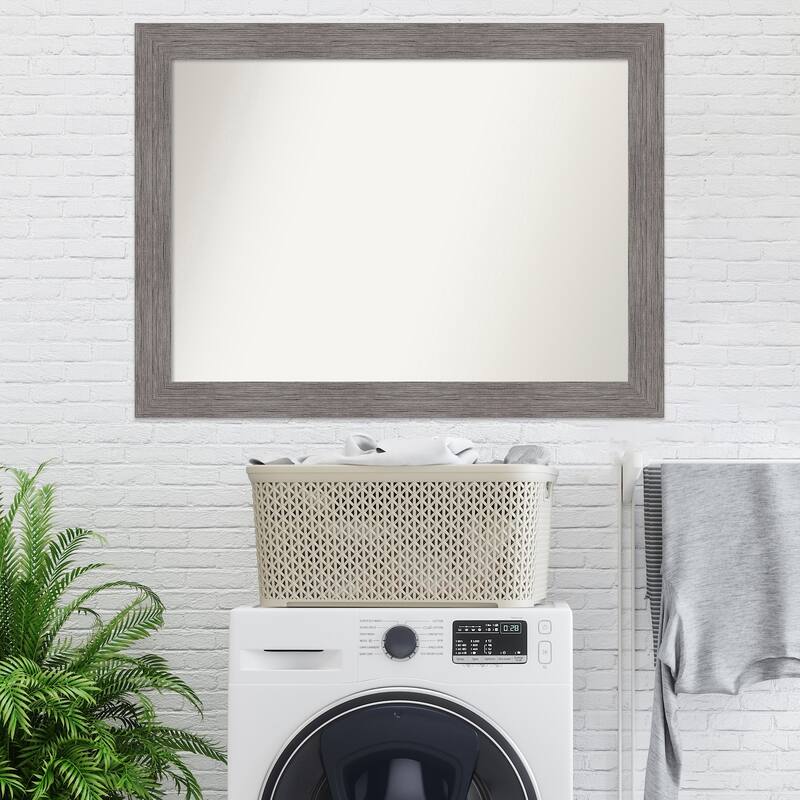 Non-Beveled Wall Mirror - Pinstripe Plank Grey Frame