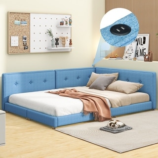 Upholstered Full Size platform bed with USB Ports - On Sale - Bed Bath ...