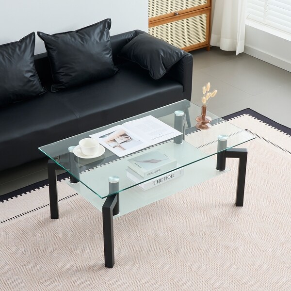 Modern Black Glass Table センターテーブル② Rectangle Black Glass Coffee Table Clear Coffee Table Modern Side