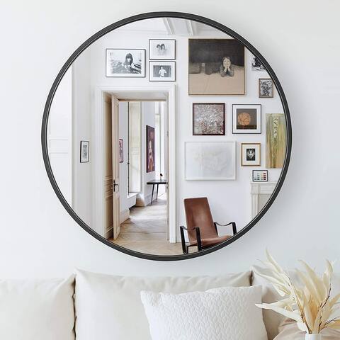 Kinger Home Black Aluminum Round Wall Mirror 20 inch Vanity Mirror