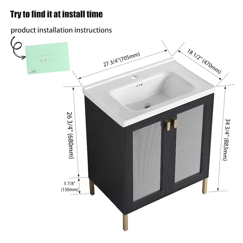28" FreeStanding Bathroom Vanity with Sink, Floor Stand Bathroom Vanity with Soft Close Door and Adjustable shelf