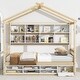 preview thumbnail 1 of 12, Twin House Bed with Roof Frame, Bedside-shelves, Under Bed Storage Unit Natural