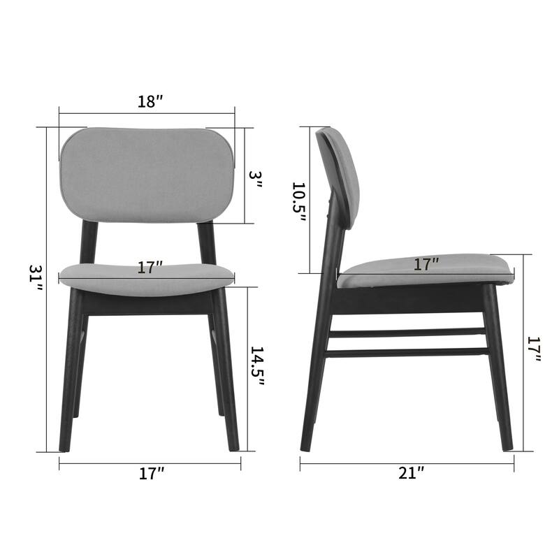Set of 2 Babette Gray Fabric Dining Chair with Walnut Wood Legs